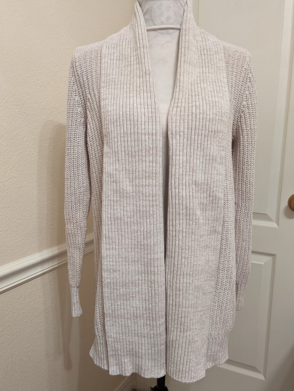 Old Navy Cardicoat Sweater Wheat Open Front Cotton Blend Size Large
